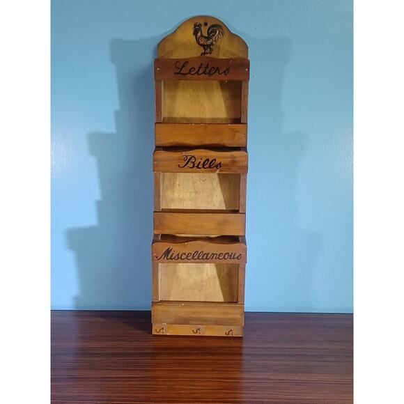 Vintage Wooden Mail Station Letter Storage Rustic Cottage Rooster VG Japan - Picture 12 of 12